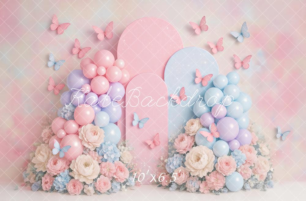 Kate Cake Smash Pastel Balloon Floral Butterfly Backdrop Designed by Ashley Paul - Image 8