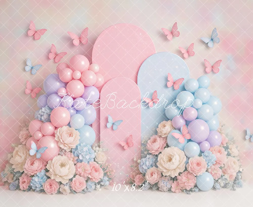 Kate Cake Smash Pastel Balloon Floral Butterfly Backdrop Designed by Ashley Paul - Image 9