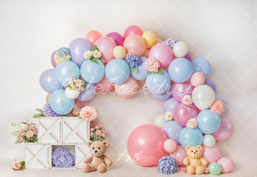 Kate Cake Smash Pastel Balloon Flower Arch Backdrop Designed by Emetselch - Image 2