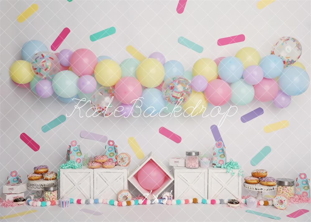 Kate Cake Smash Pastel Donut Balloons Backdrop Designed by Melissa King - Image 2