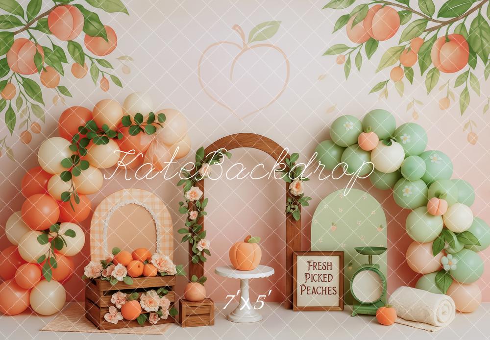 Kate Cake Smash Peach Balloon Arch Backdrop Designed by Patty Robert - Image 2