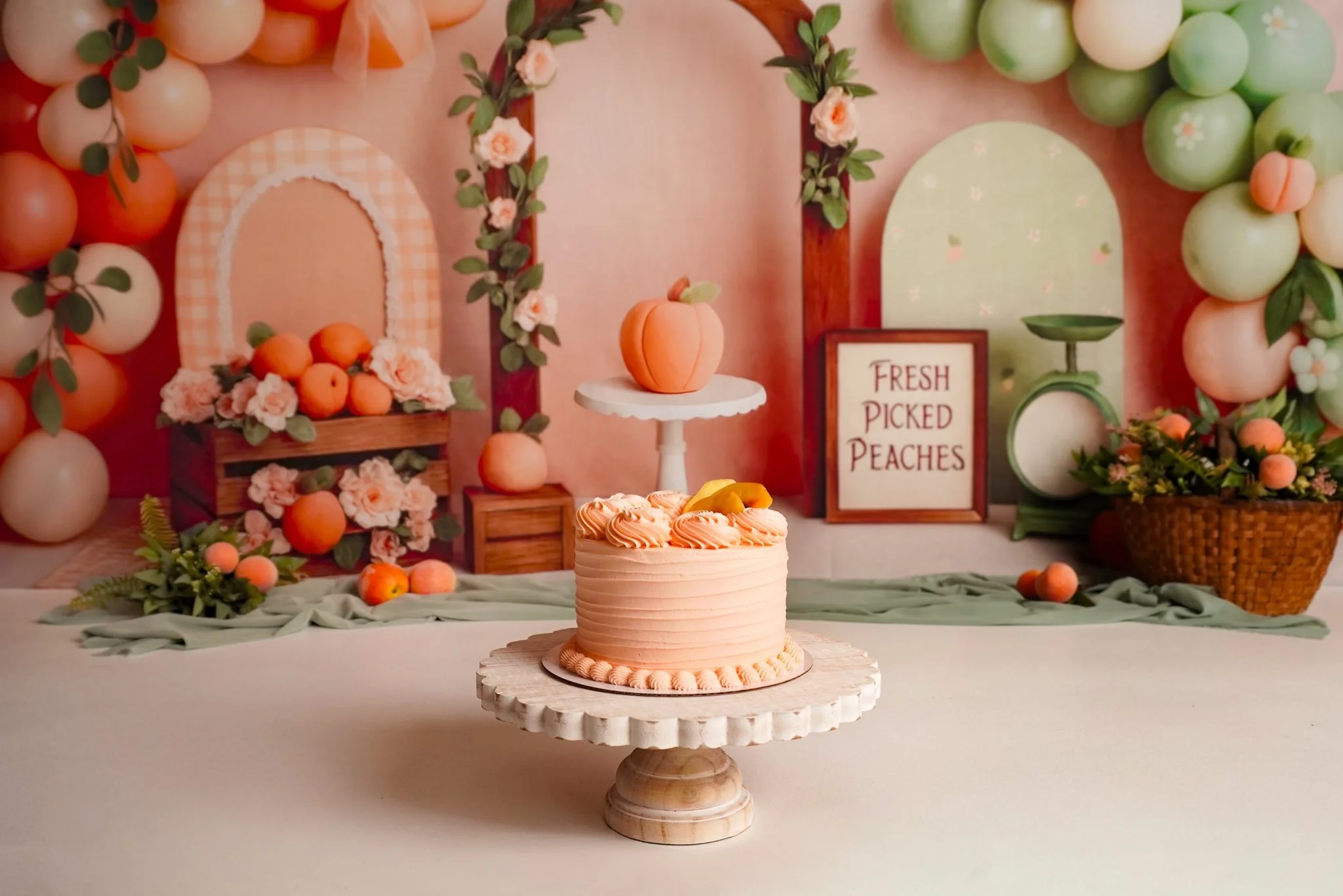 Kate Cake Smash Peach Balloon Arch Backdrop Designed by Patty Robert - Image 3