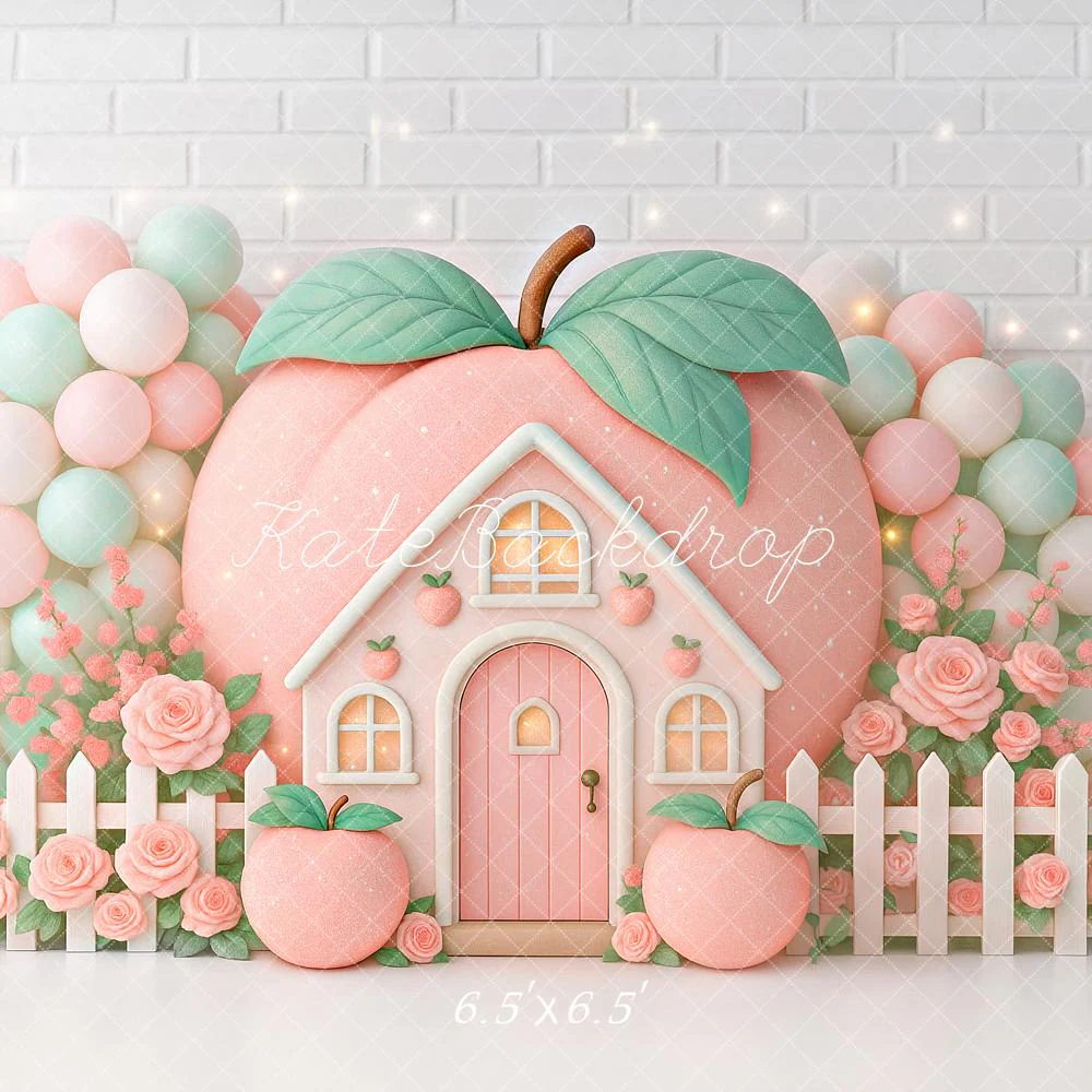 Kate Cake Smash Peach House Balloon Fence Backdrop Designed by Ashley Paul - Image 2