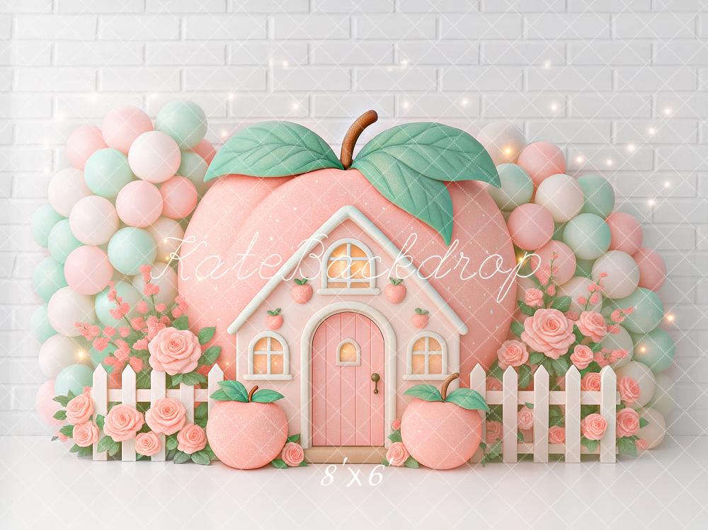 Kate Cake Smash Peach House Balloon Fence Backdrop Designed by Ashley Paul - Image 3