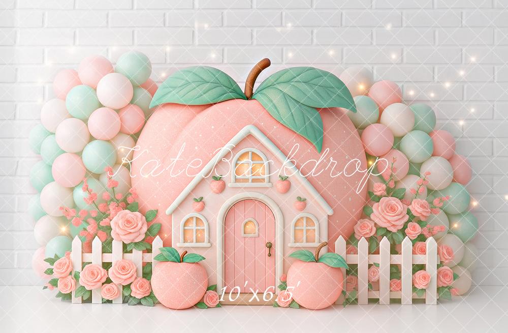 Kate Cake Smash Peach House Balloon Fence Backdrop Designed by Ashley Paul - Image 4