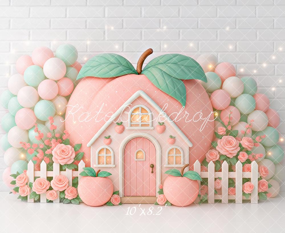 Kate Cake Smash Peach House Balloon Fence Backdrop Designed by Ashley Paul - Image 5