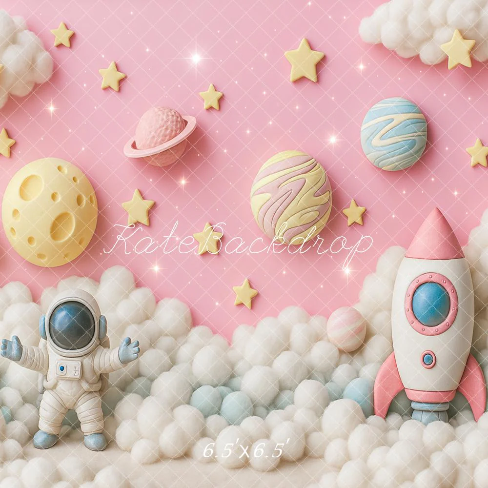 Kate Cake Smash Pink Space Adventure Astronaut Backdrop Designed by Ashley Paul - Image 2