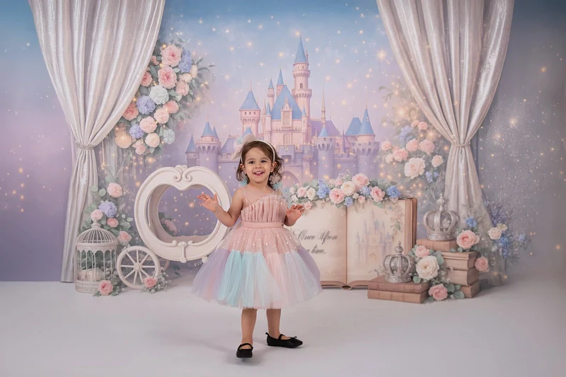 Kate Cake Smash Princess Castle Book Carriage Floral Backdrop Designed by Ashley Paul - Image 3