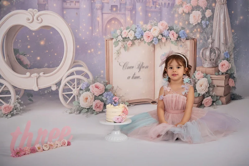 Kate Cake Smash Princess Castle Book Carriage Floral Backdrop Designed by Ashley Paul - Image 5