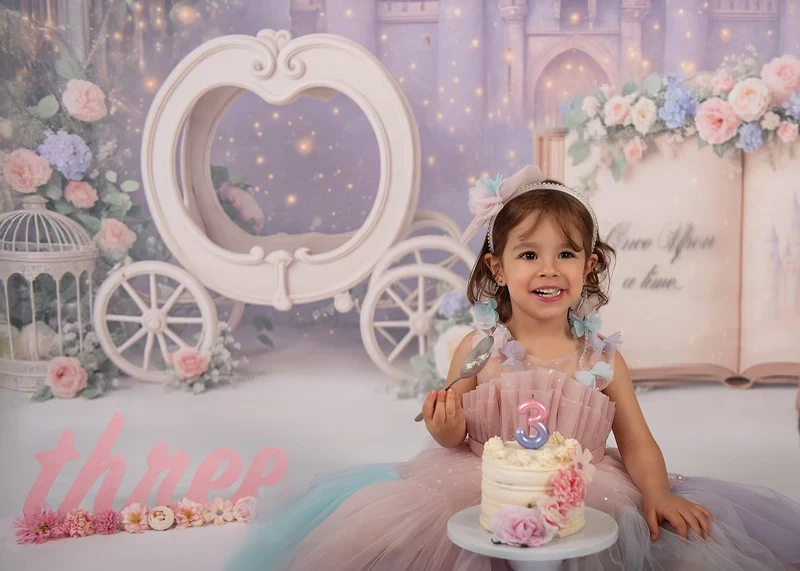 Kate Cake Smash Princess Castle Book Carriage Floral Backdrop Designed by Ashley Paul - Image 6