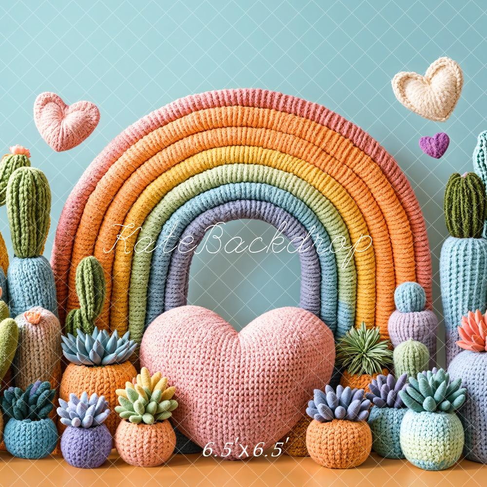Kate Cake Smash Rainbow Cactus Knit Heart Backdrop Designed by Emetselch - Image 2