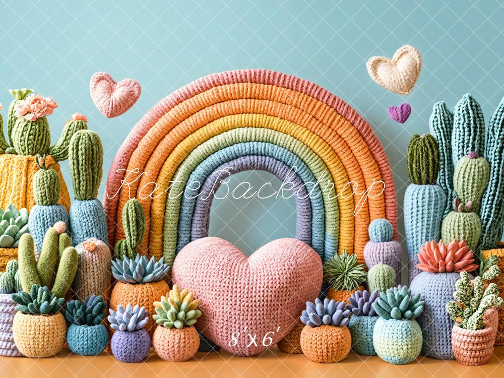 Kate Cake Smash Rainbow Cactus Knit Heart Backdrop Designed by Emetselch - Image 3