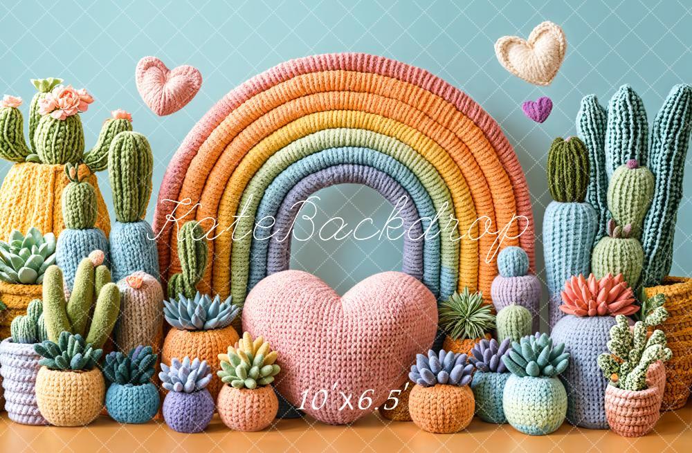 Kate Cake Smash Rainbow Cactus Knit Heart Backdrop Designed by Emetselch - Image 4