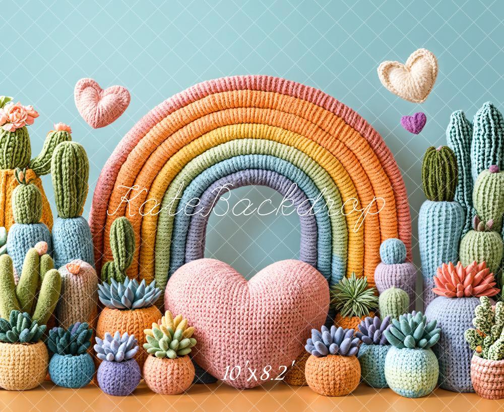 Kate Cake Smash Rainbow Cactus Knit Heart Backdrop Designed by Emetselch - Image 5