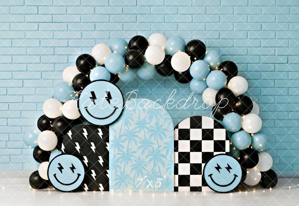 Kate Cake Smash Smiley Blue Balloon Arch Backdrop Designed by Ashley Paul - Image 2