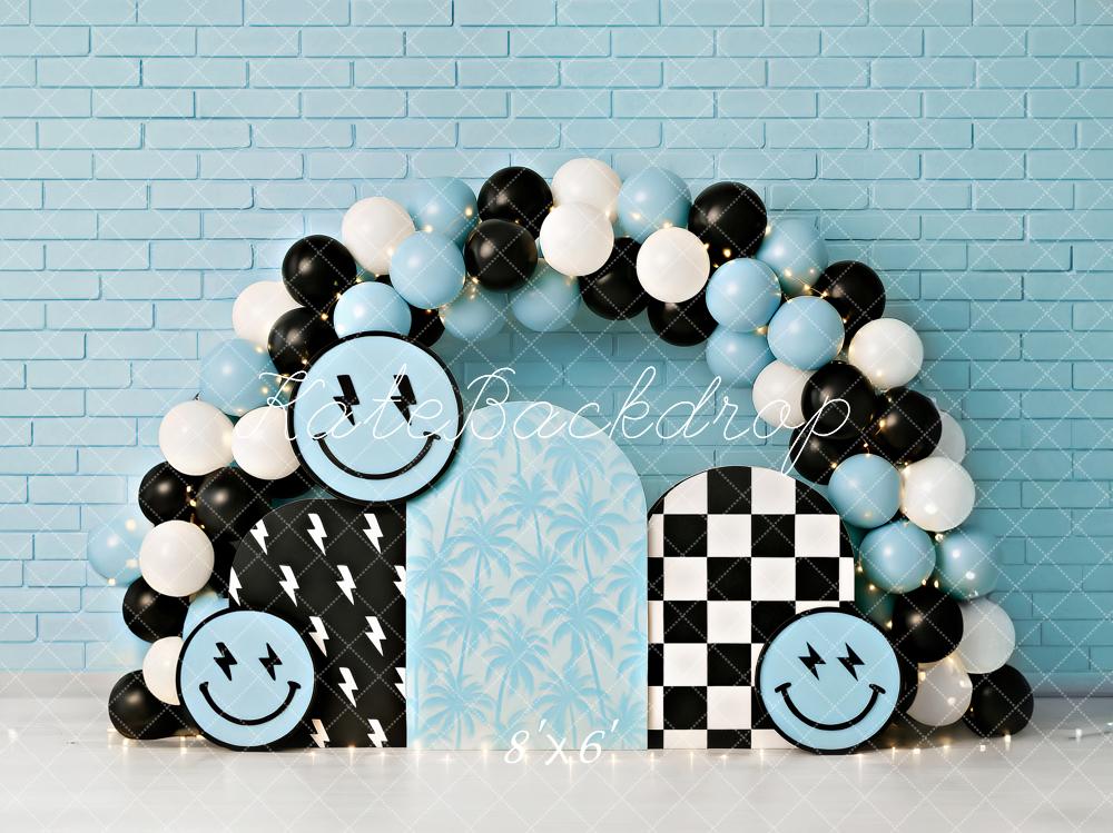 Kate Cake Smash Smiley Blue Balloon Arch Backdrop Designed by Ashley Paul - Image 6
