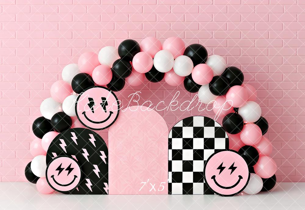 Kate Cake Smash Smiley Pink Balloon Arch Backdrop Designed by Ashley Paul - Image 2