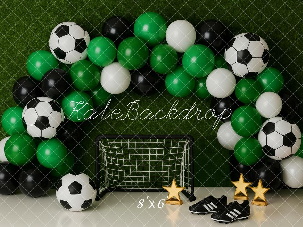 Kate Cake Smash Soccer Balloon Arch Green Backdrop Designed by Patty Robert - Image 3