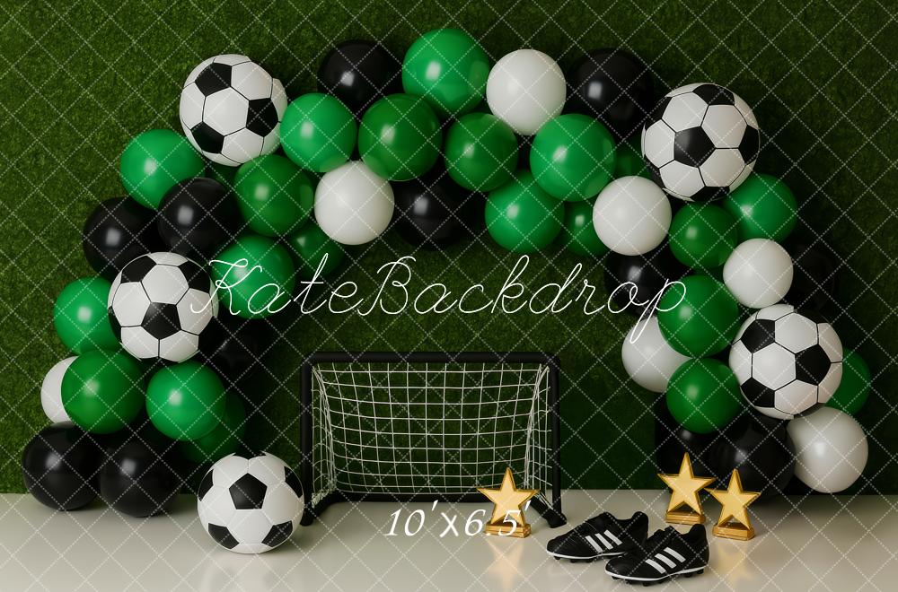 Kate Cake Smash Soccer Balloon Arch Green Backdrop Designed by Patty Robert - Image 4