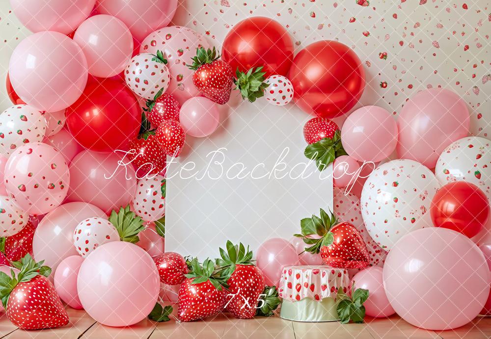 Kate Cake Smash Spring Strawberry Balloon Backdrop Designed by Emetselch - Image 2