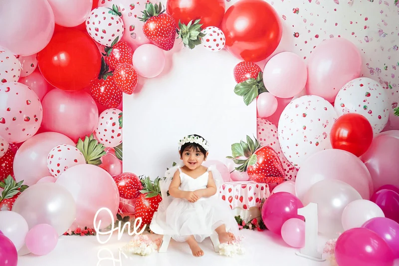 Kate Cake Smash Spring Strawberry Balloon Backdrop Designed by Emetselch - Image 4