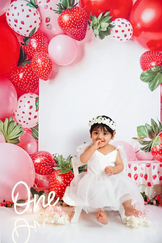 Kate Cake Smash Spring Strawberry Balloon Backdrop Designed by Emetselch - Image 5