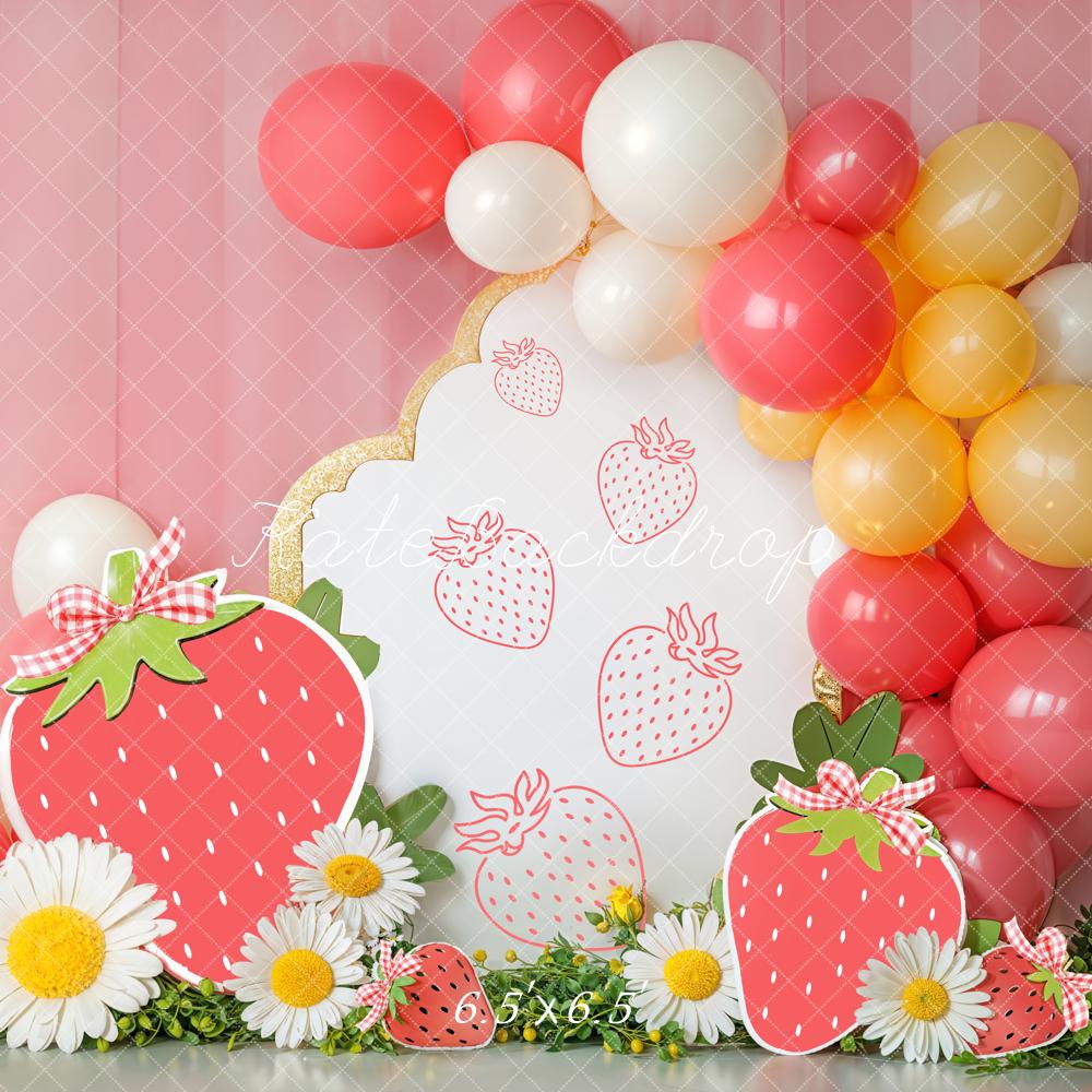 Kate Cake Smash Strawberry Balloon Daisy Backdrop Designed by Emetselch - Image 2
