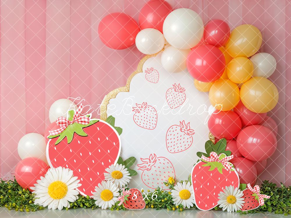Kate Cake Smash Strawberry Balloon Daisy Backdrop Designed by Emetselch - Image 3