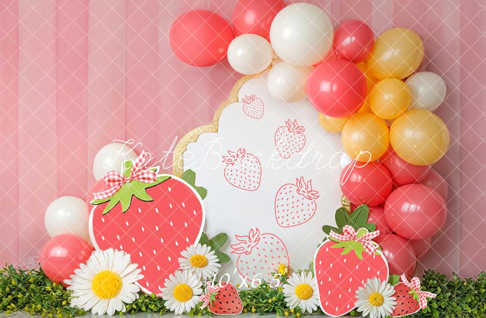 Kate Cake Smash Strawberry Balloon Daisy Backdrop Designed by Emetselch - Image 4