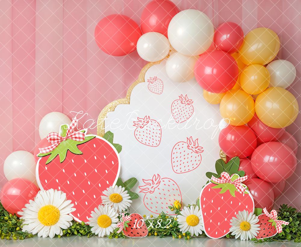 Kate Cake Smash Strawberry Balloon Daisy Backdrop Designed by Emetselch - Image 5