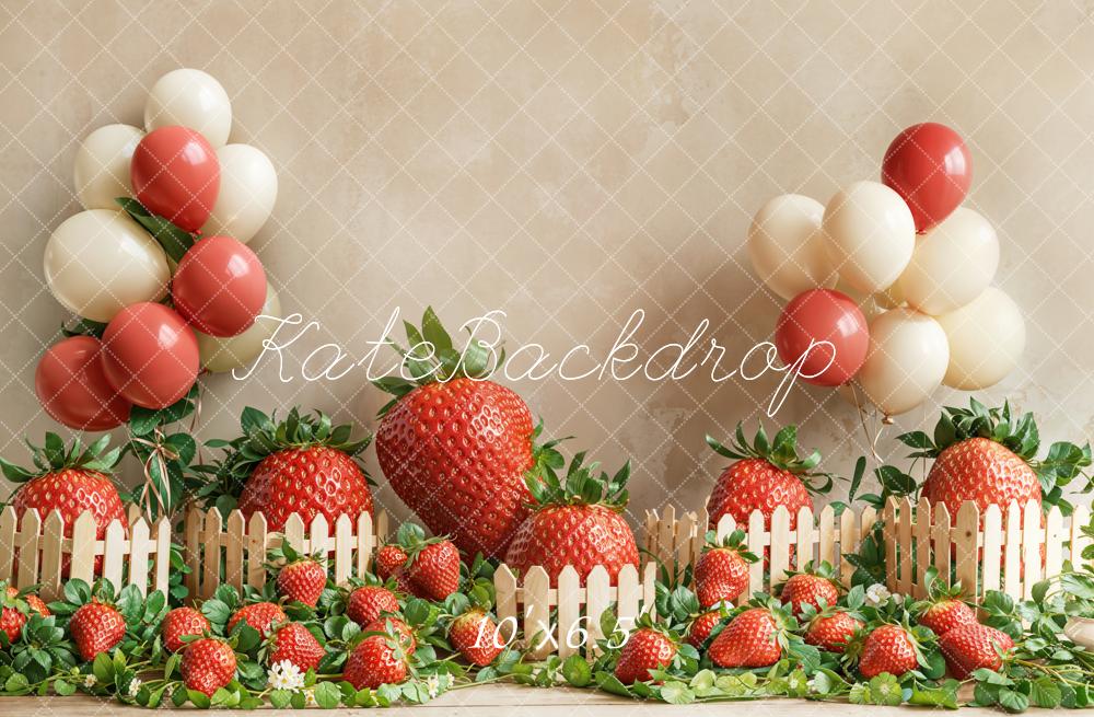 Kate Cake Smash Strawberry Balloon Fence Backdrop Designed by Emetselch - Image 4