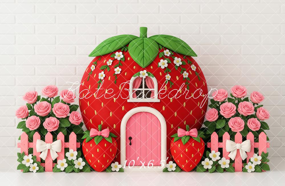 Kate Cake Smash Strawberry House Floral Backdrop Designed by Ashley Paul - Image 10