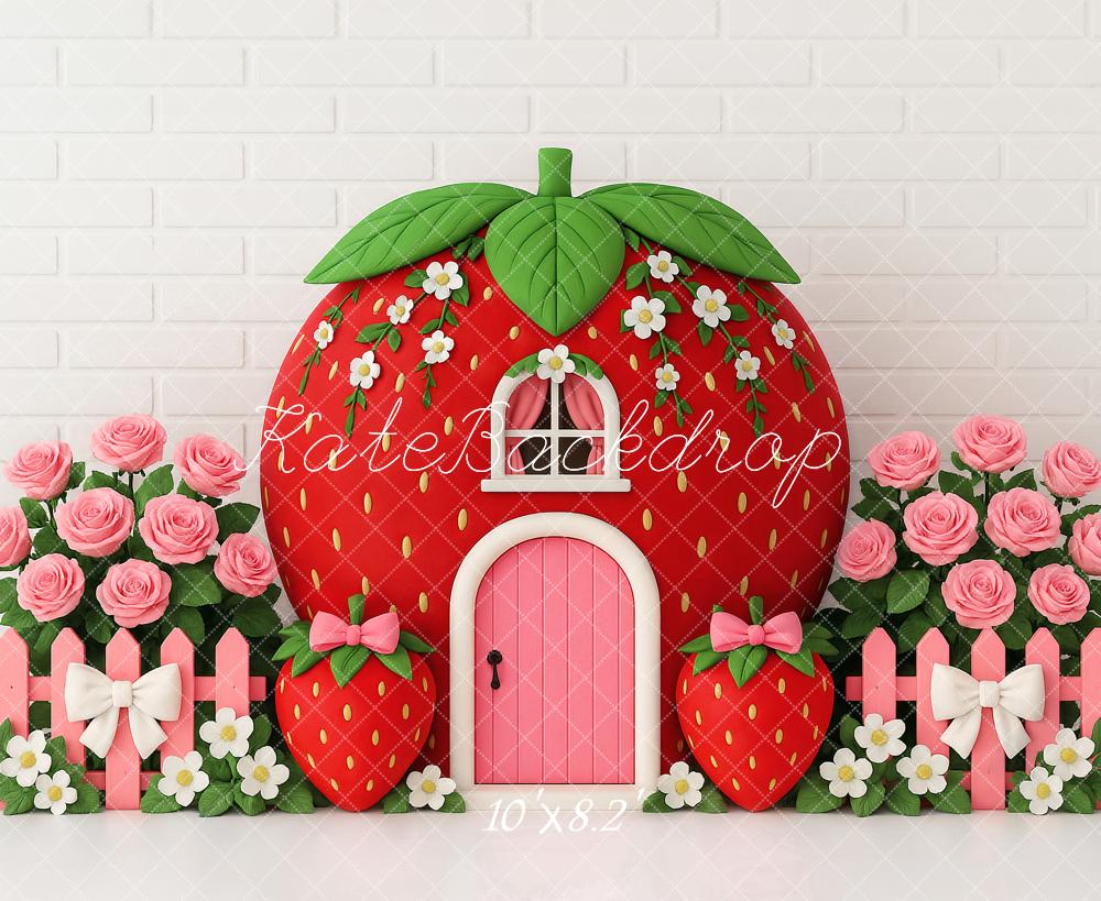 Kate Cake Smash Strawberry House Floral Backdrop Designed by Ashley Paul - Image 11