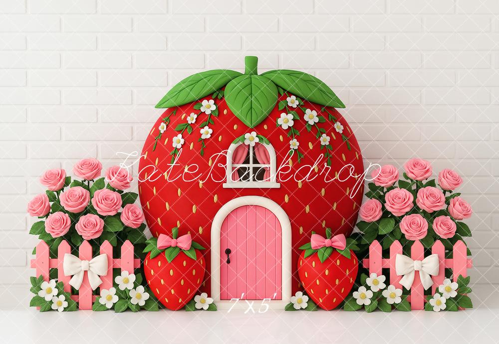 Kate Cake Smash Strawberry House Floral Backdrop Designed by Ashley Paul - Image 2
