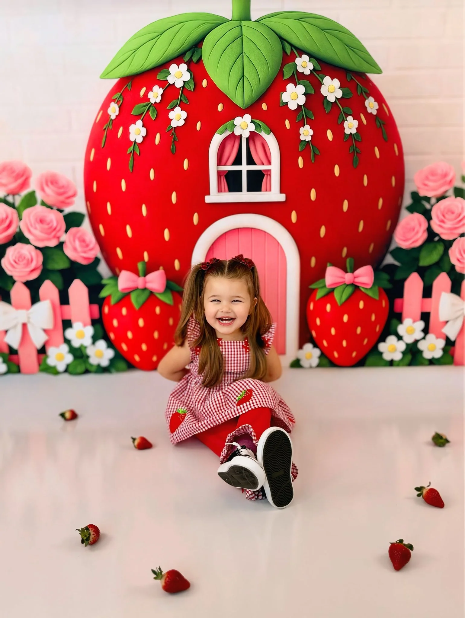 Kate Cake Smash Strawberry House Floral Backdrop Designed by Ashley Paul - Image 3