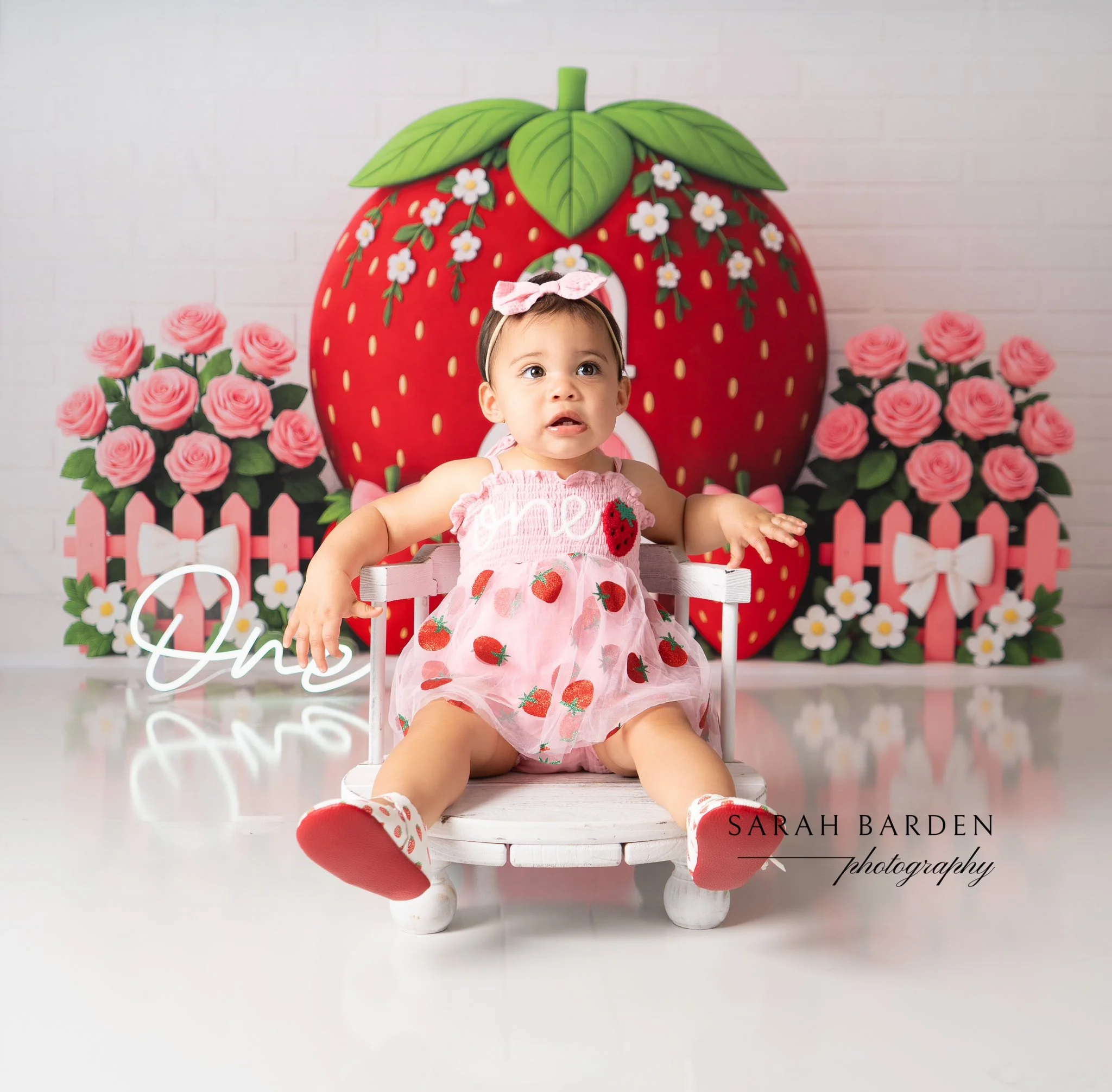 Kate Cake Smash Strawberry House Floral Backdrop Designed by Ashley Paul - Image 4