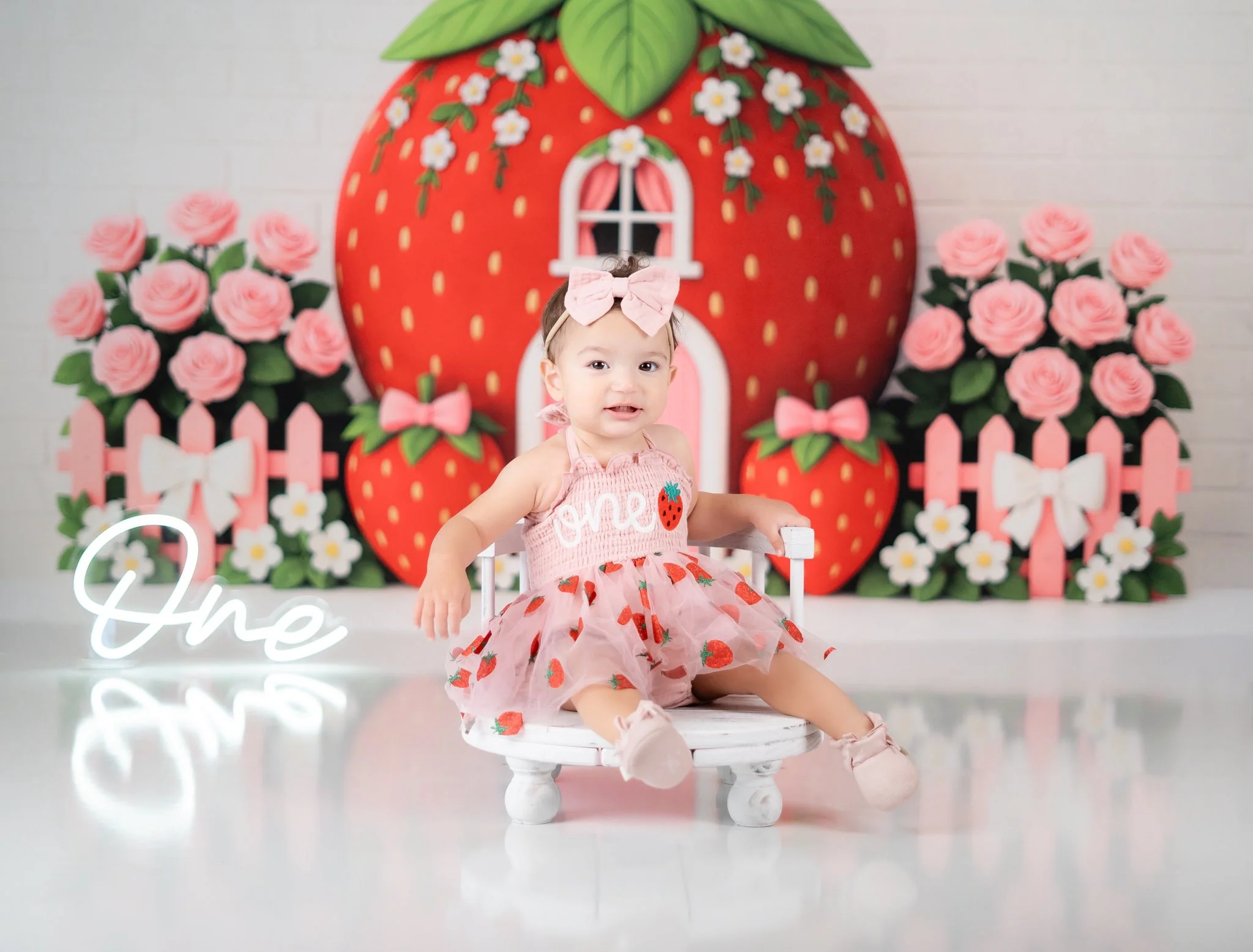 Kate Cake Smash Strawberry House Floral Backdrop Designed by Ashley Paul - Image 5