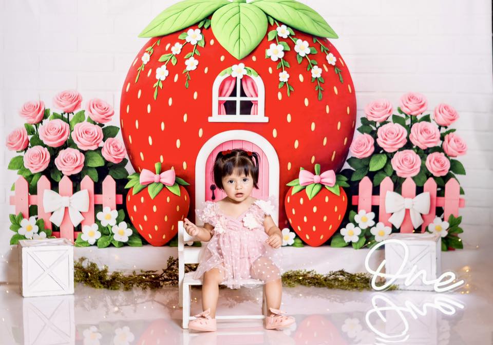 Kate Cake Smash Strawberry House Floral Backdrop Designed by Ashley Paul - Image 6