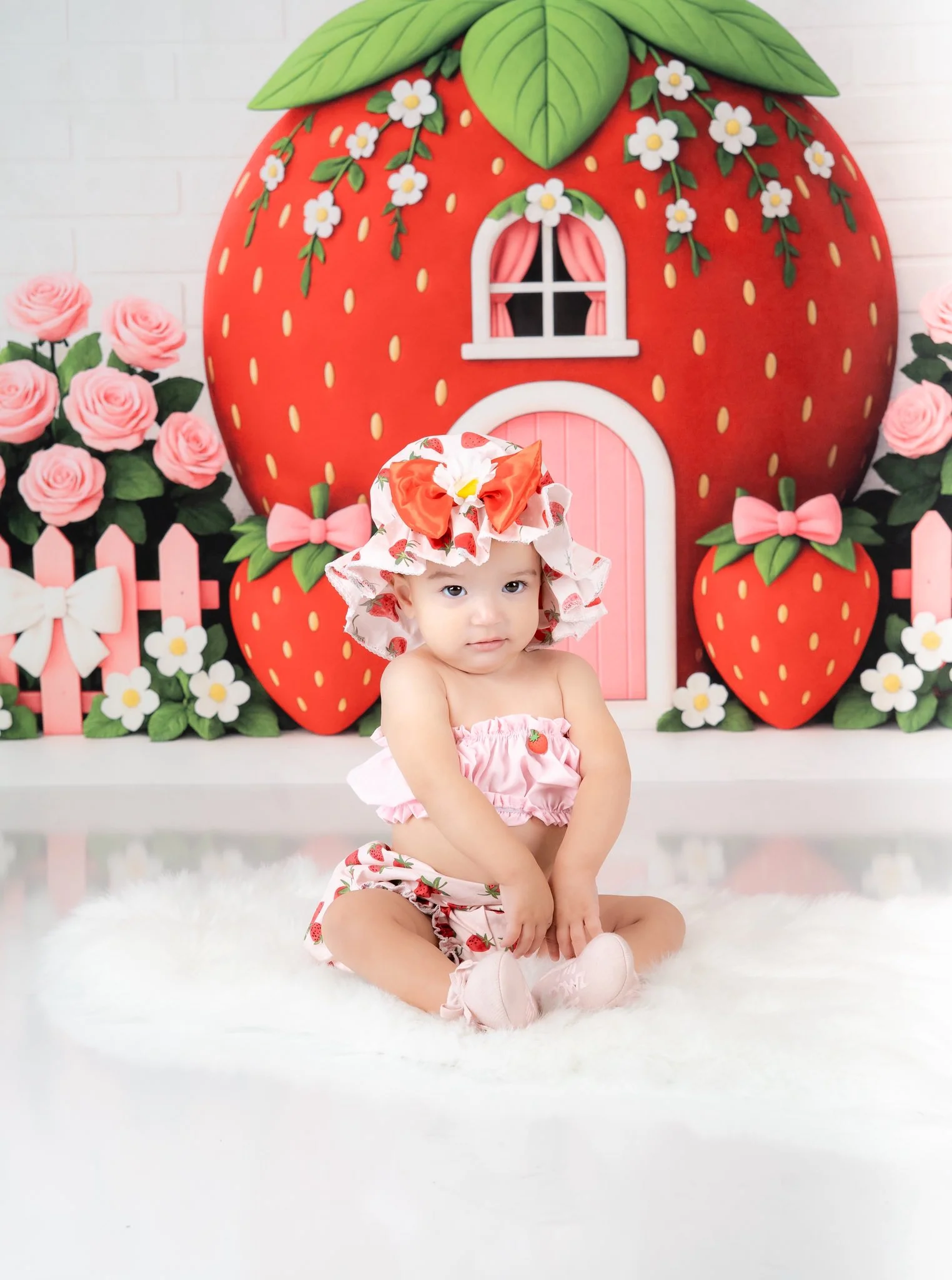 Kate Cake Smash Strawberry House Floral Backdrop Designed by Ashley Paul - Image 7
