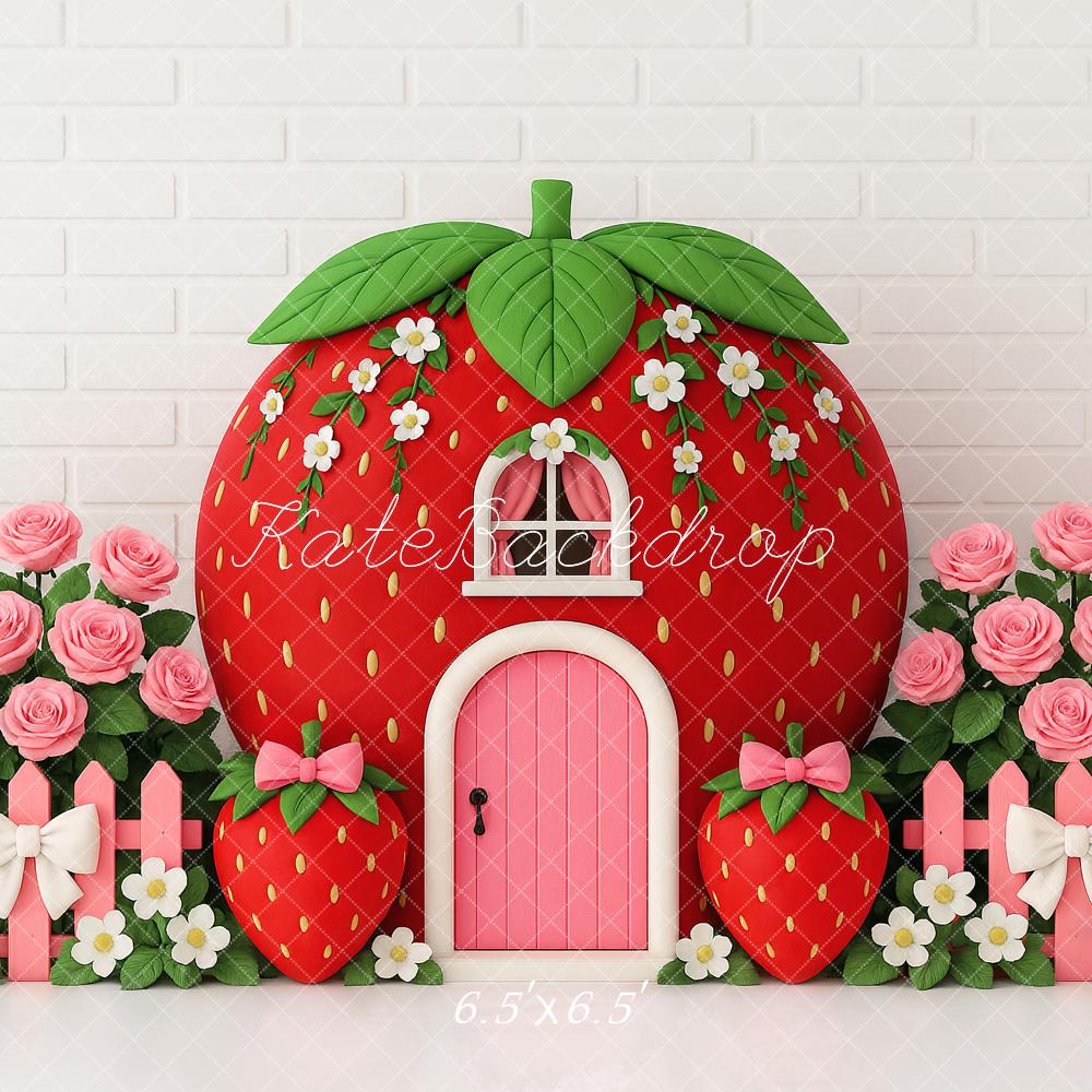 Kate Cake Smash Strawberry House Floral Backdrop Designed by Ashley Paul - Image 8