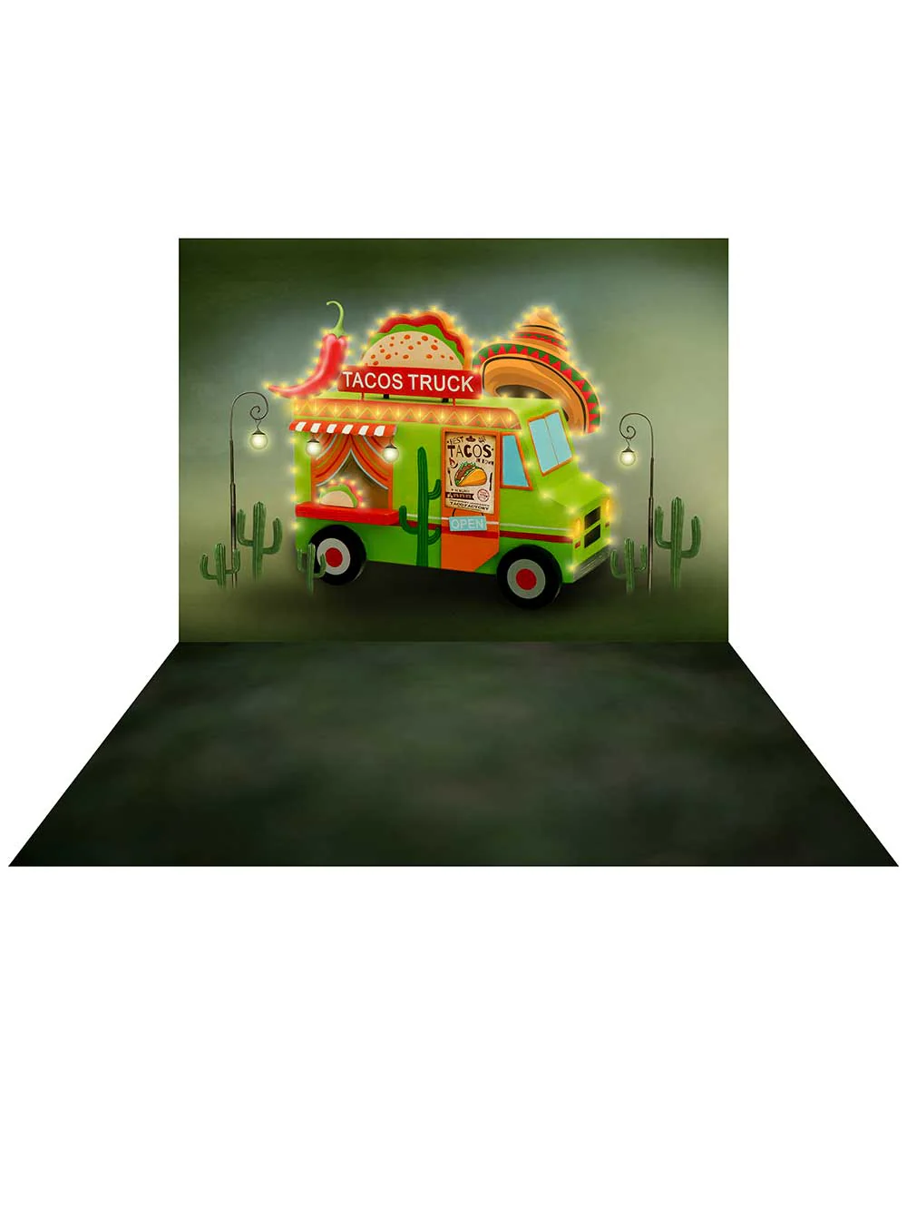 Kate Cake Smash Tacos Truck Chef Backdrop+ Dark Green Blur Rubber Floor Mat - Image 2