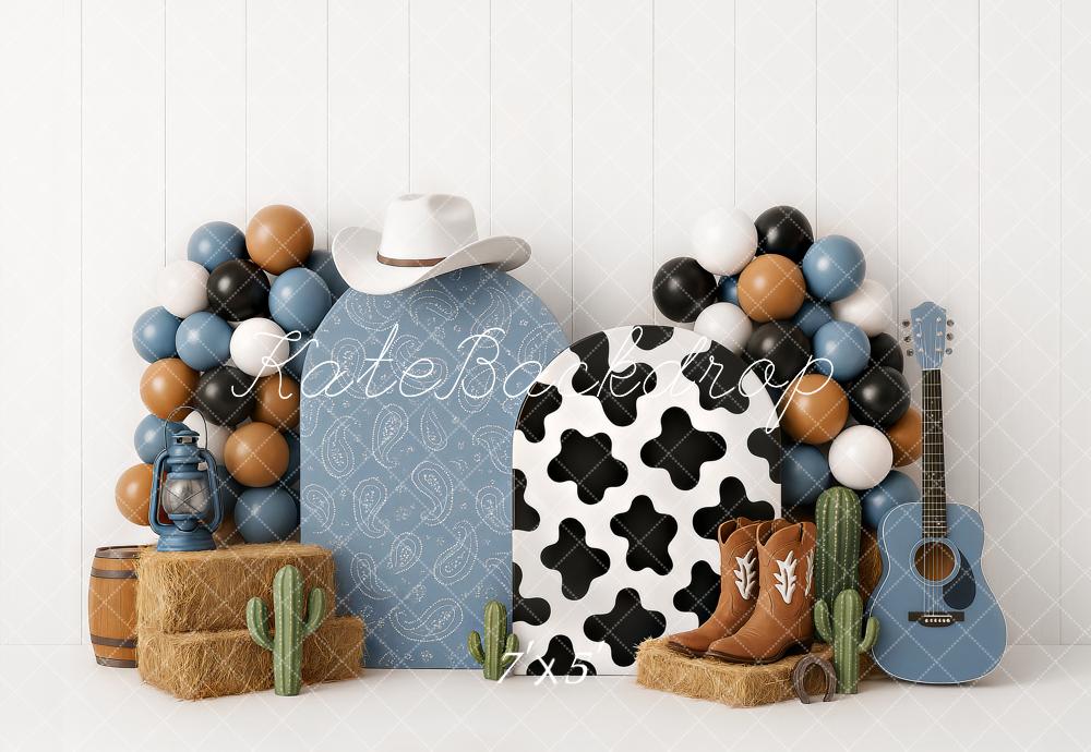 Kate Cake Smash Western Cowboy Boots Blue Backdrop Designed by Ashley Paul - Image 2