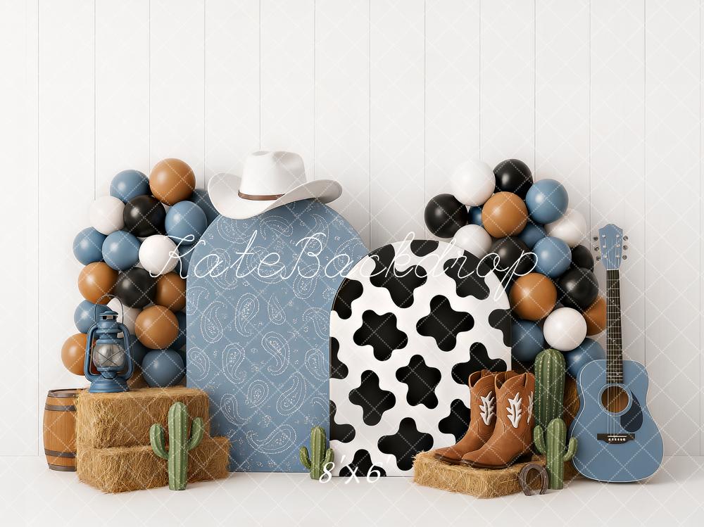 Kate Cake Smash Western Cowboy Boots Blue Backdrop Designed by Ashley Paul - Image 7