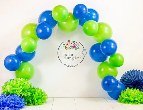 Kate Cake Smash with Blue Balloons for boy Backdrop Designed By Jessica Evangeline photography