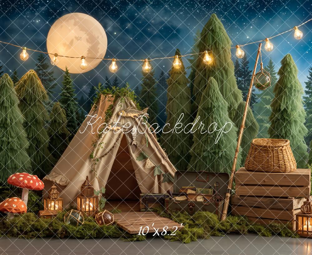 Kate Camping Forest Tent Lanterns Moon Fleece Backdrop Designed by Emetselch - Image 3
