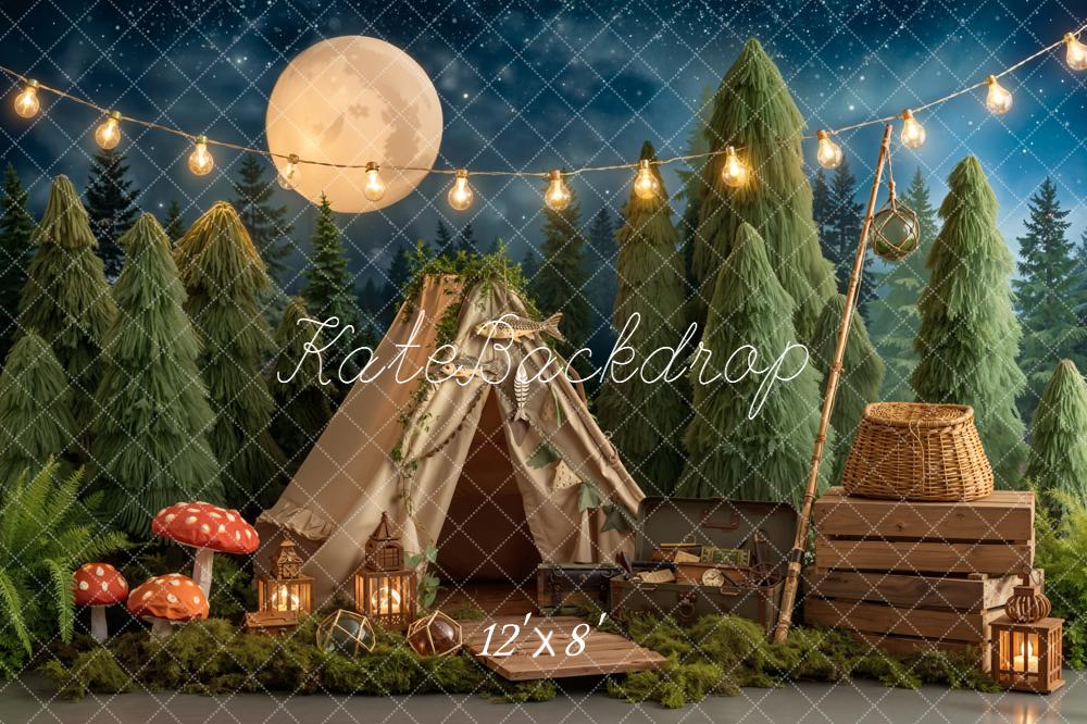 Kate Camping Forest Tent Lanterns Moon Fleece Backdrop Designed by Emetselch - Image 4