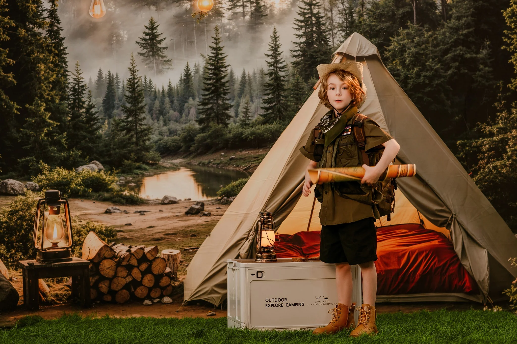 Kate Camping Forest Tent Lights Backdrop Designed by Emetselch - Image 3