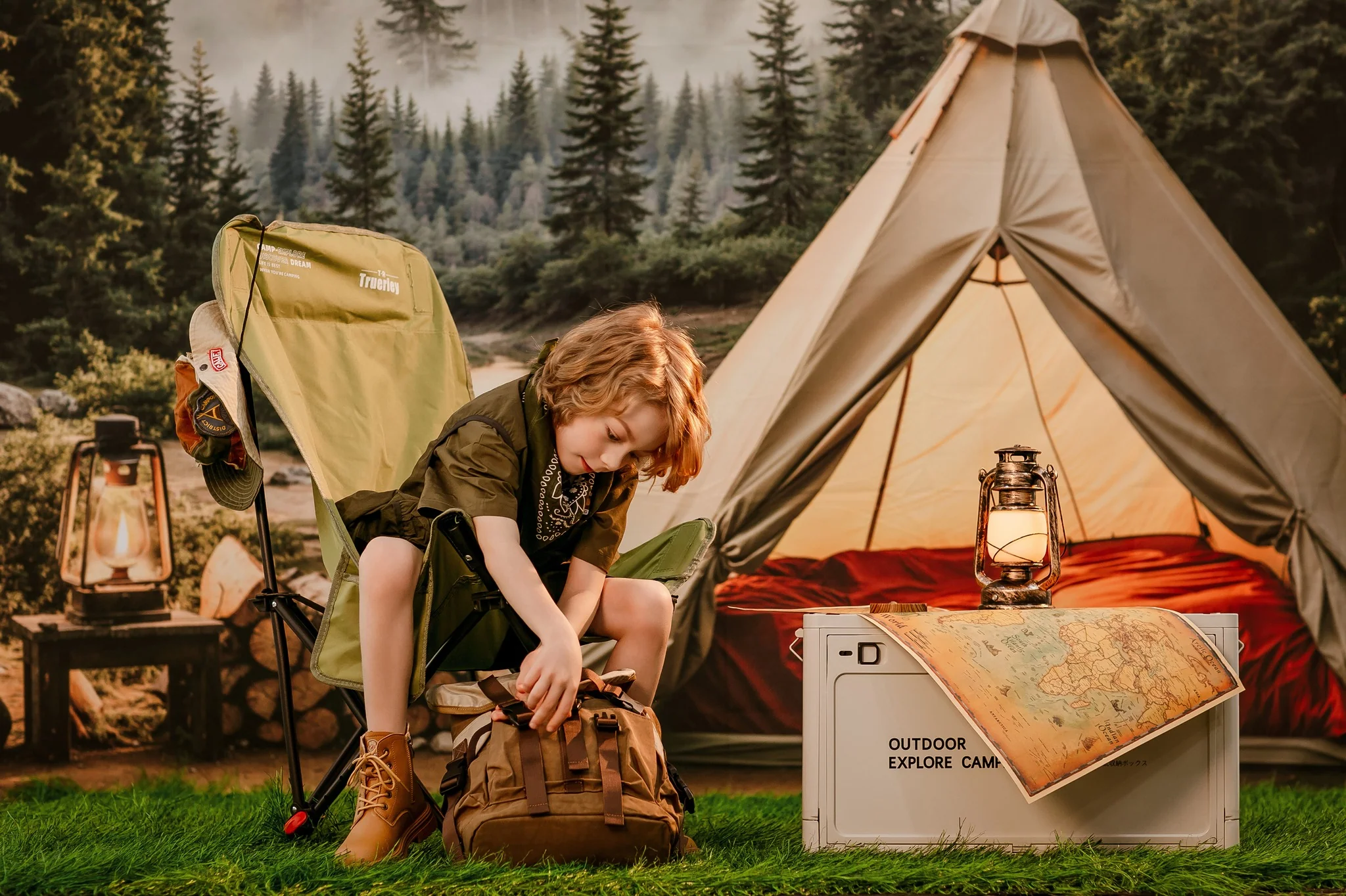 Kate Camping Forest Tent Lights Backdrop Designed by Emetselch - Image 4
