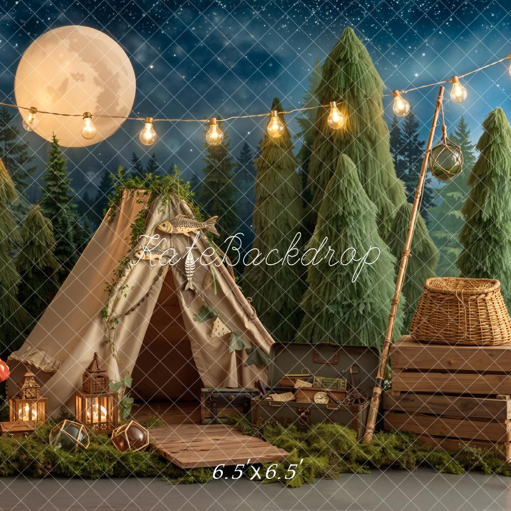 Kate Camping Forest Tent Mushrooms Night Backdrop Designed by Emetselch - Image 2