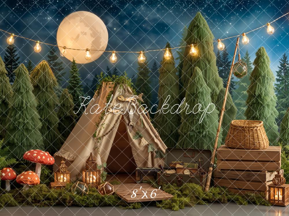 Kate Camping Forest Tent Mushrooms Night Backdrop Designed by Emetselch - Image 3